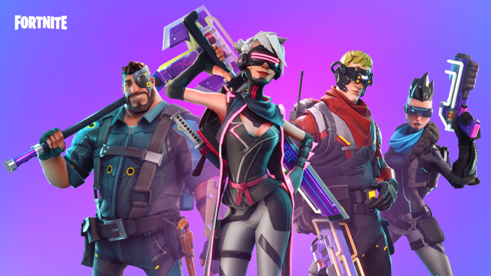 Screenshot of Cyberpunk Heroes skins in Fortnite