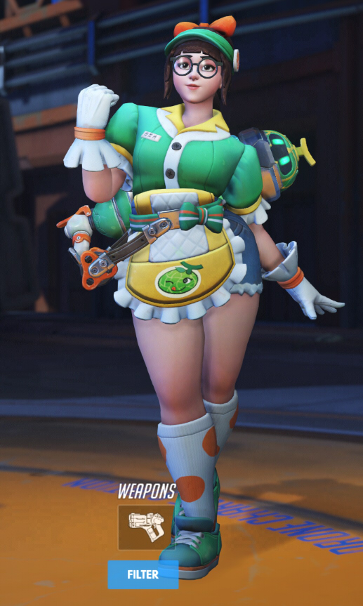 Mei wears a frilly waitress-inspired skin.