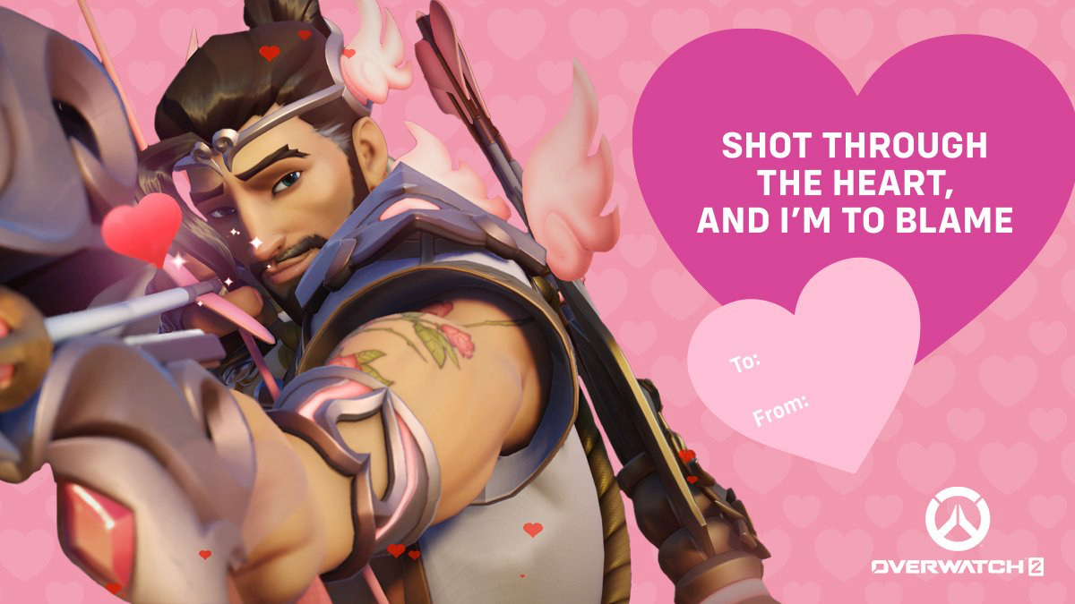 Valentine with hanzo aiming a bow and making eye contact
