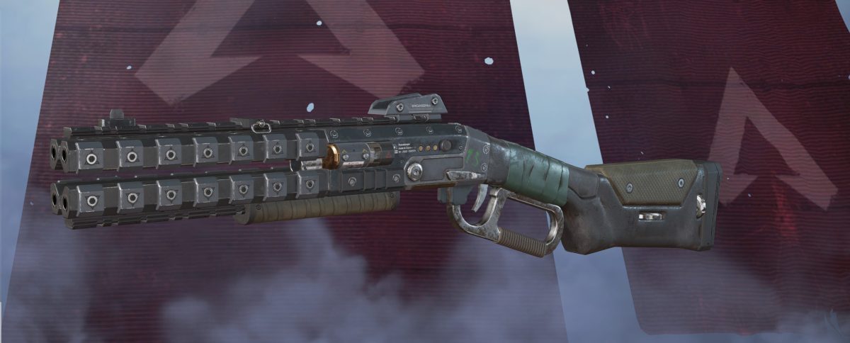 The Peacekeeper shotgun as seen in the Apex Legends menu screen.