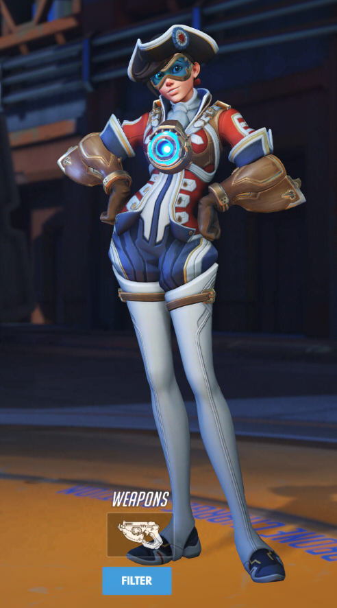 Tracer wears a Revolutionary War-style uniform.