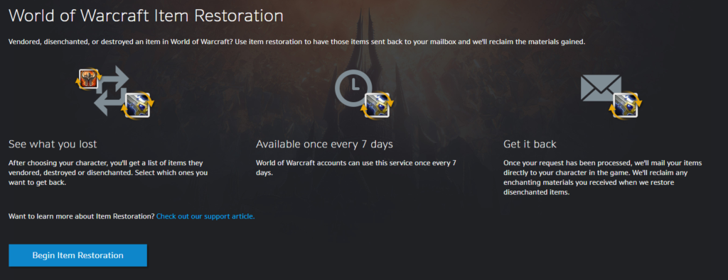 How to use Item Restoration in World of Warcraft
