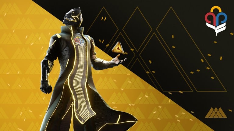 A Warlock stands holding a yellow Ghost shell in Destiny 2.