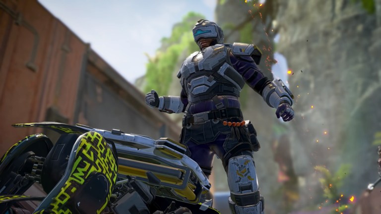 A screenshot of Apex Legends character Newcastle getting ready to finish off an enemy.