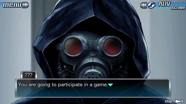 Zero Escape figure wearing gas mask