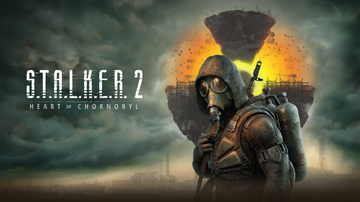 A character in an oxygen mask and hood with a rifle on his back