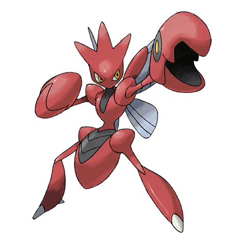 Scizor is a red, metallic Pokémon from Gen II, known as the evolution of Scyther. 