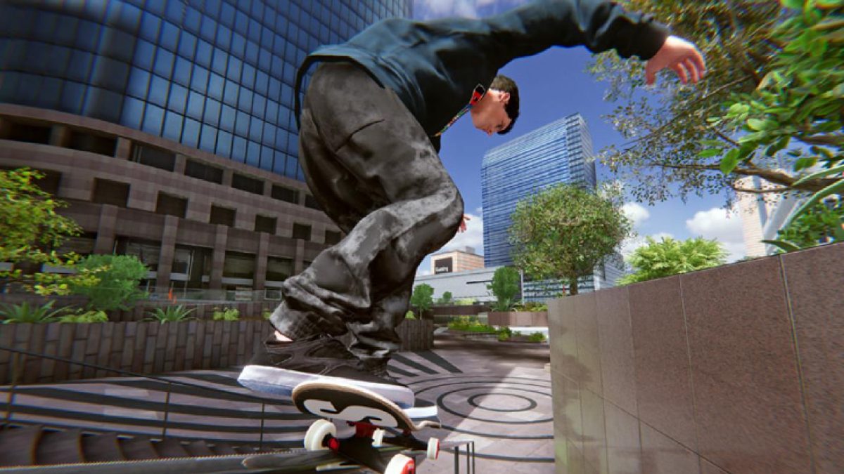 A skater grinds on a staircase rail in skate.