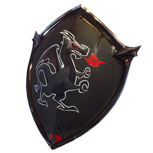 A fully black shield with a black dragon on its center, spitting flames.