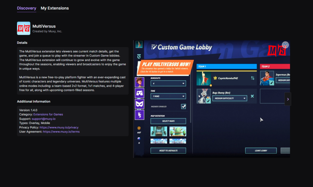 MultiVersus Twitch Extension