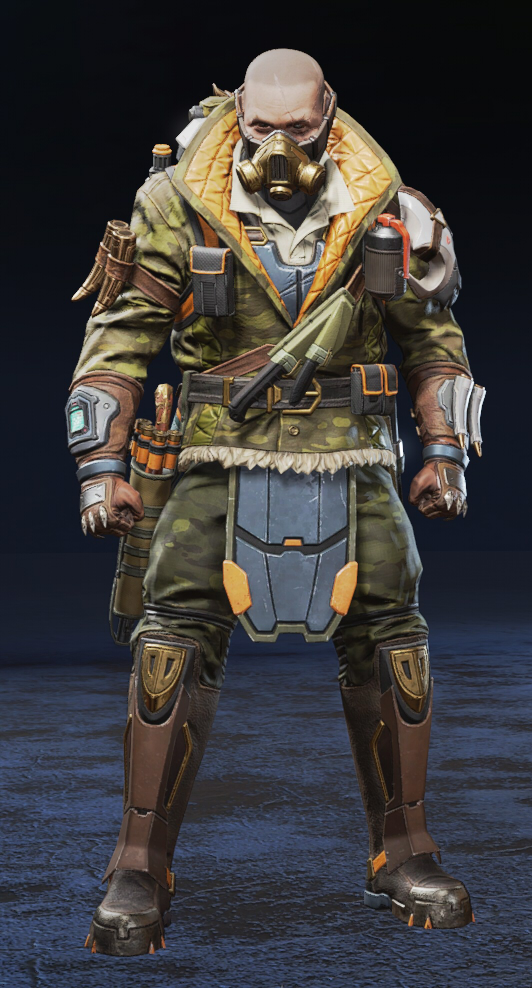 A bald Caustic wears a safari-themed skin.