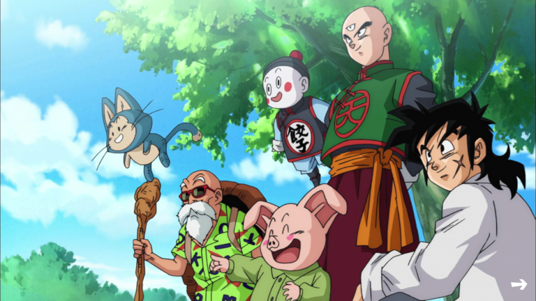 A dragon ball ensemble picture featuring Master Rosi and his friends