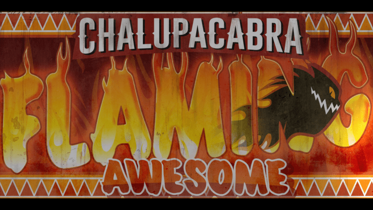 A screenshot from Saints Row showing the Venture title card for the Chalupacabra restaurant with a flaming pepper