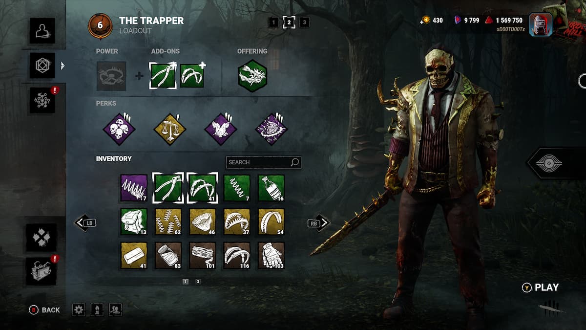 a golden trapper skin showing some perks in his loadout