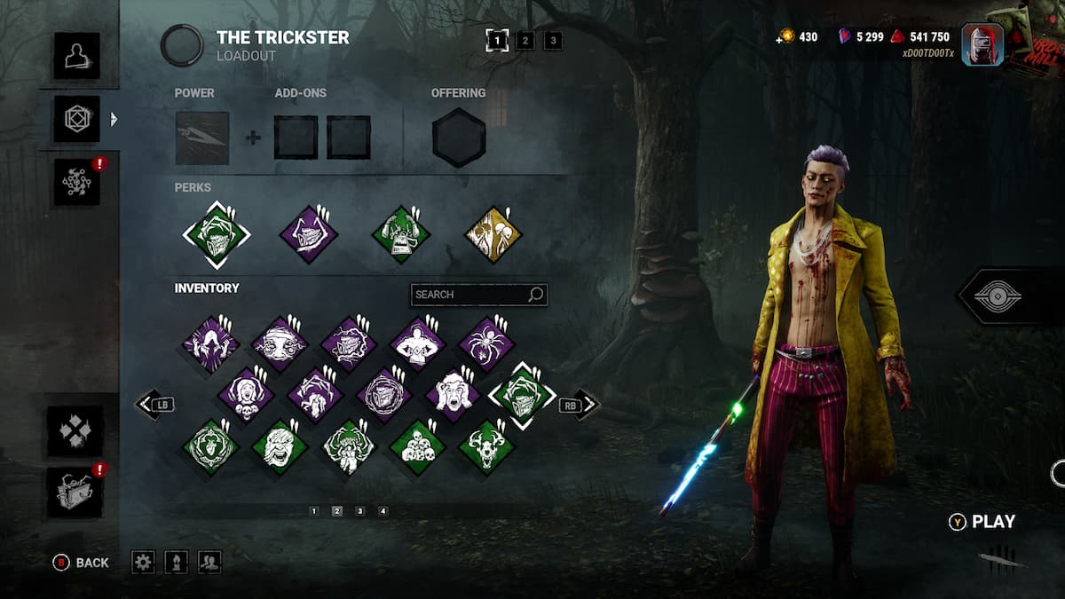 Dead By Daylight trickster build with trickster in his trademarks yellow coat