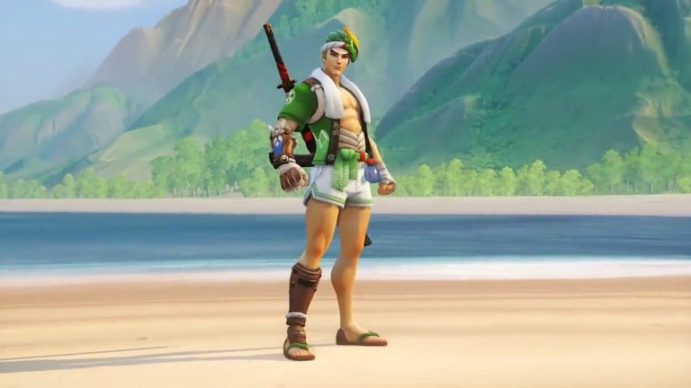 Genji sports swim trunks and a green happi coat for summer.