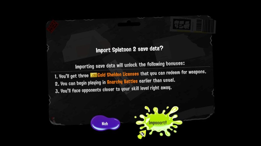 The second Splatoon 3 import screen.