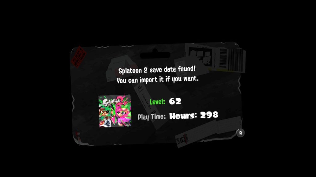 The first Splatoon 3 import screen.