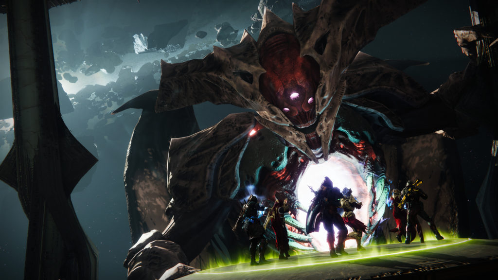 Taken King Oryx looms over a fireteam of guardians in Destiny 2.