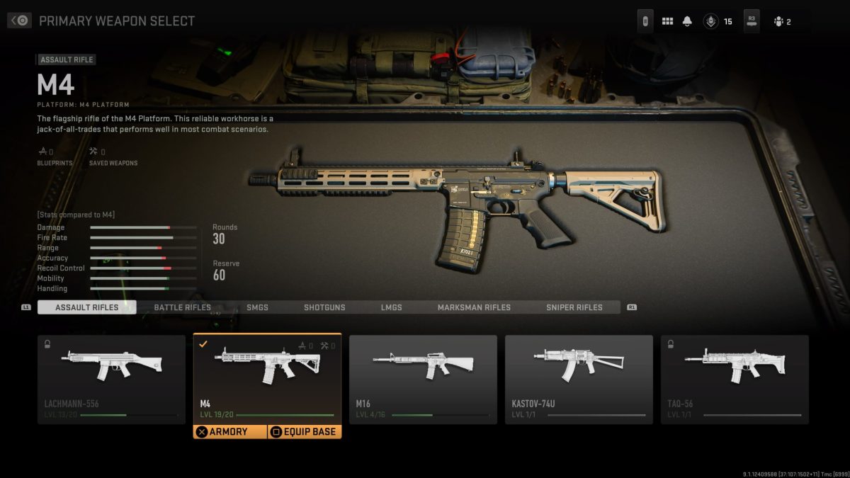 M4 create-a-class screen in MW2.