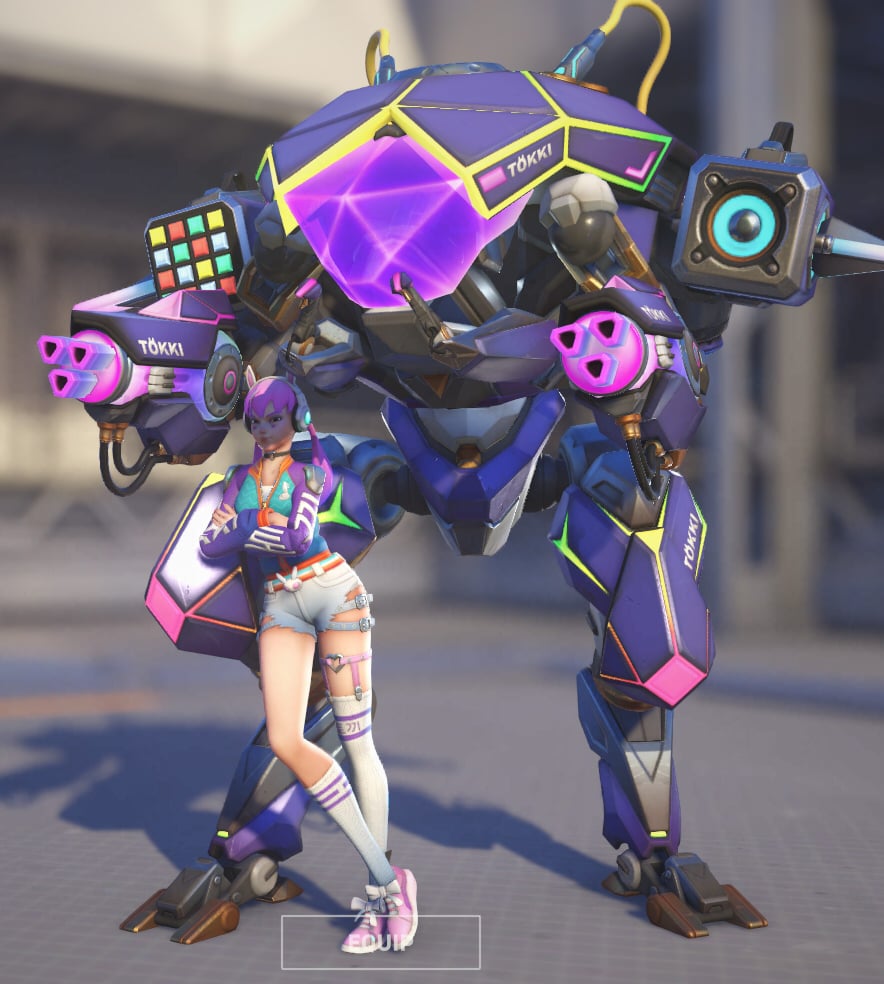 D.Va wears a futuristic purple skin.