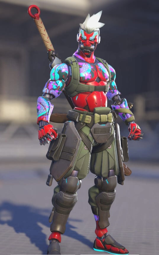 Genji wears a cyberpunk demon skin.