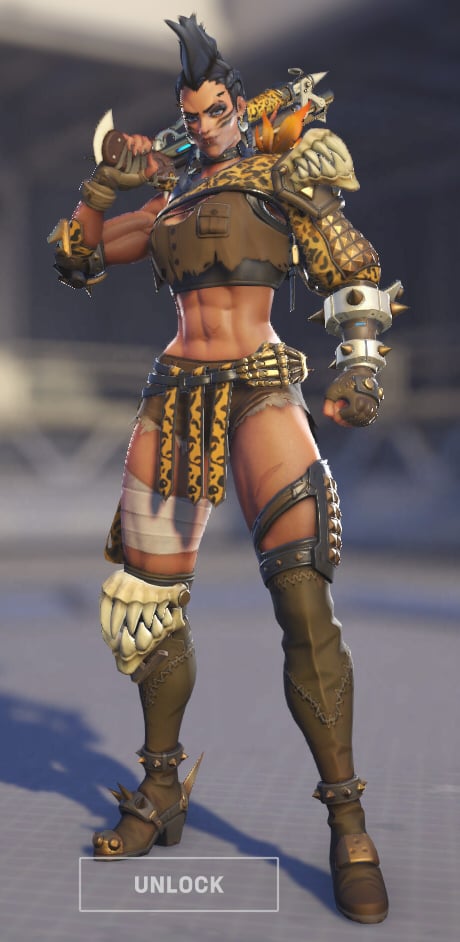 Junker Queen wears an animal-print hunter's skin.