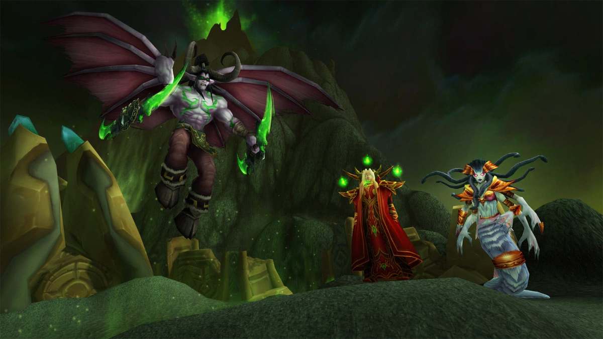 Illidan, Kael'Thas and Lady Vashj standing togeter