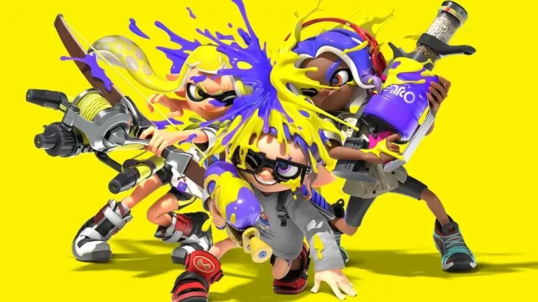 Splatoon 3 characters on a yellow background