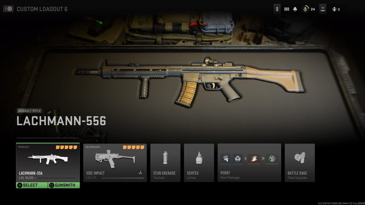 The Lachmann-556 create-a-class screen in MW2.