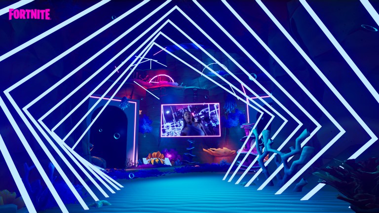 A promo image from Fortnite showing part of Aya Nakamura's Soundwave Seirs with layers of lights moving around the screen