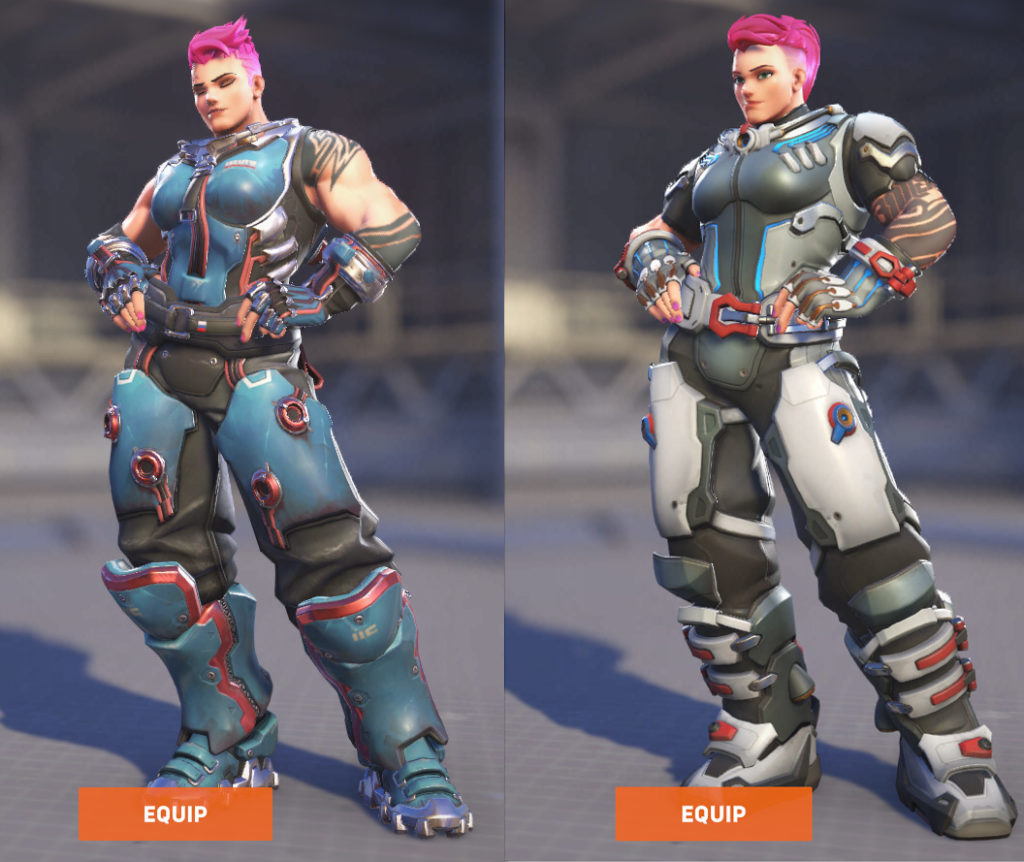 Zarya's Overwatch and Overwatch 2 skins.