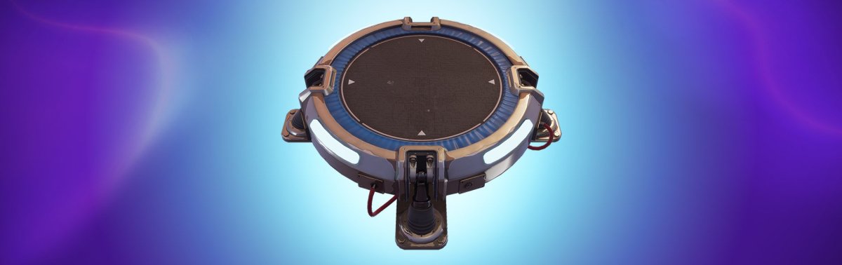 An image from Fortnite showing a launch pad that looks kind of like a trampoline with four stabalizers