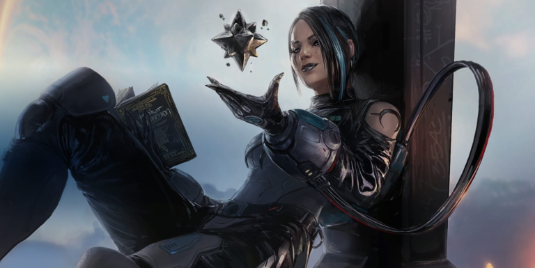 A screenshot of artwork of Apex Legends character Catalyst.