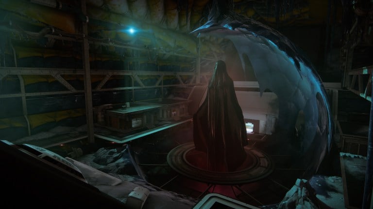 A statue of Darkness sits surrounded by the Deep Stone Crypt facility in Destiny 2.