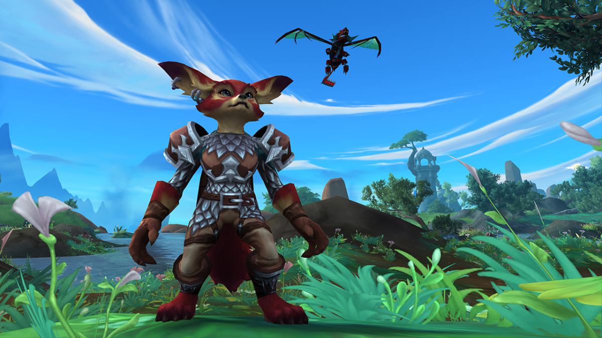 Vulpera holding the Dragon Kite pet