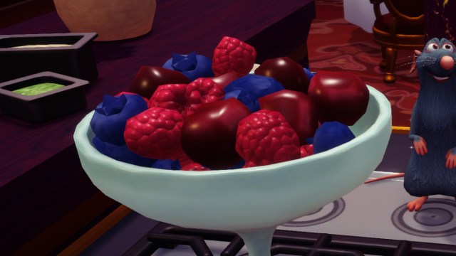 mixed berries in disney dreamlight valley next to remy