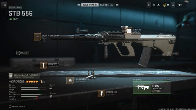 The STB 556 in the gunsmith screen.