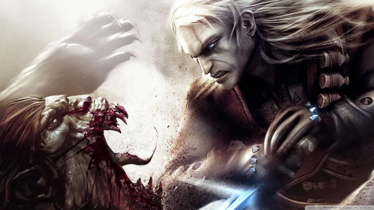 geralt fighting some large beast