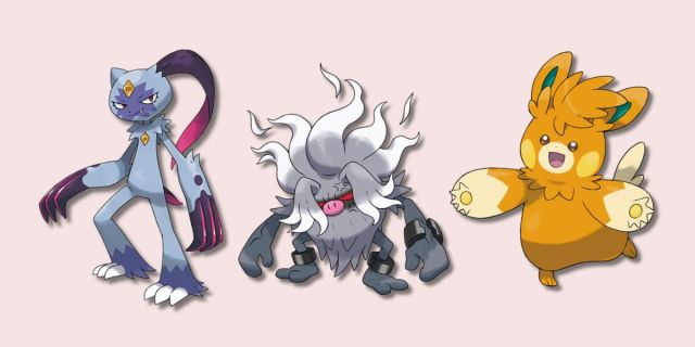 Sneasler, Annihilape, and Pawmot Pokémon on pale pink background.