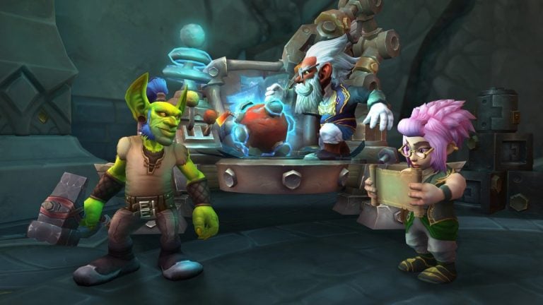 A gnome and a goblin near the Engineering station in Valdrakken