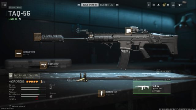 The TAQ-56 in the gunsmith screen.