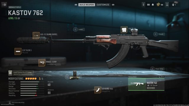 The Kastov 762 in the gunsmith screen.