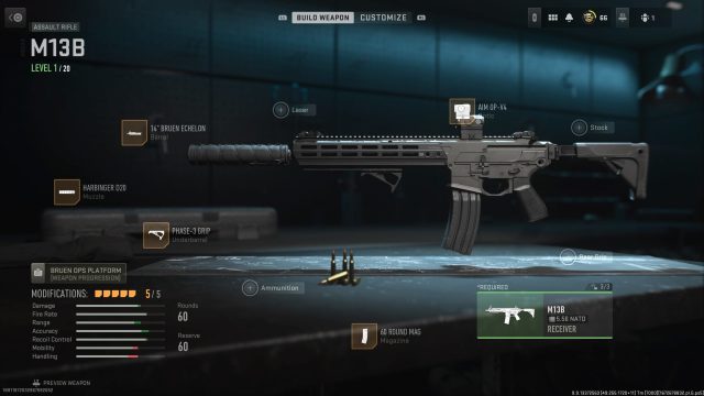 The M13B in the gunsmith screen.