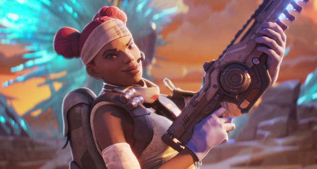 Lifeline wielding a gun in Apex Legends.