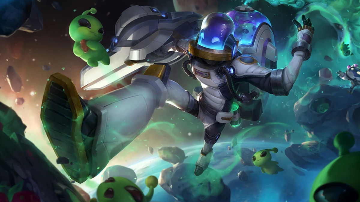 Astronaut Singed leaping in League of Legends