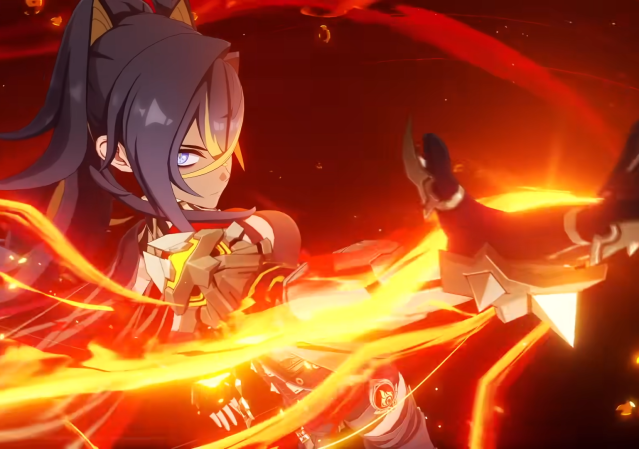 Dehya using her Pyro elemental burst.