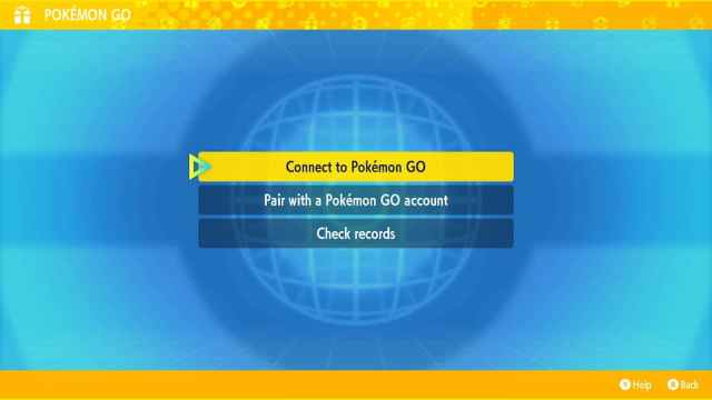 The Connect to Pokemon Go menu in Pokemon Scarlet and Violet. 