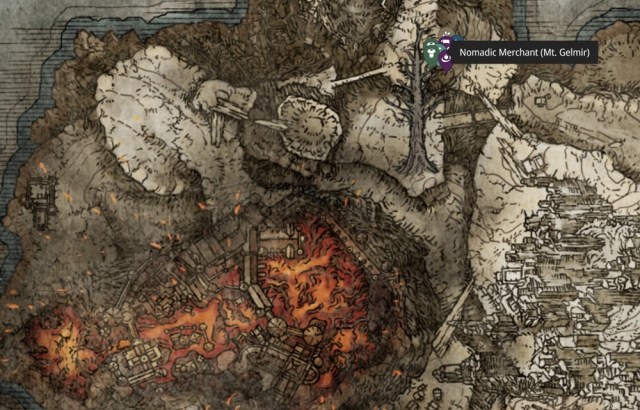 Screenshot of the map of Mt Gelmir in Elden Ring