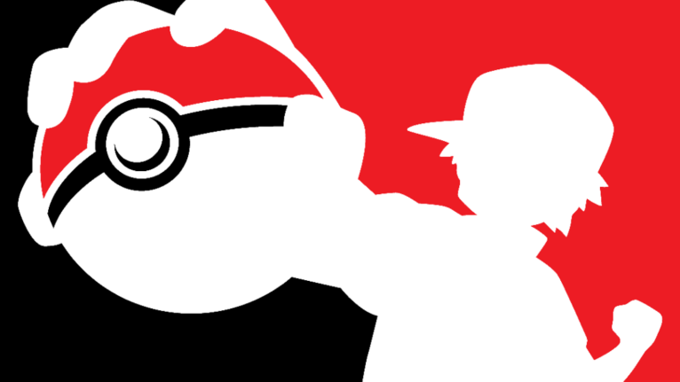 A silhouette grasps hold of a Poké Ball.